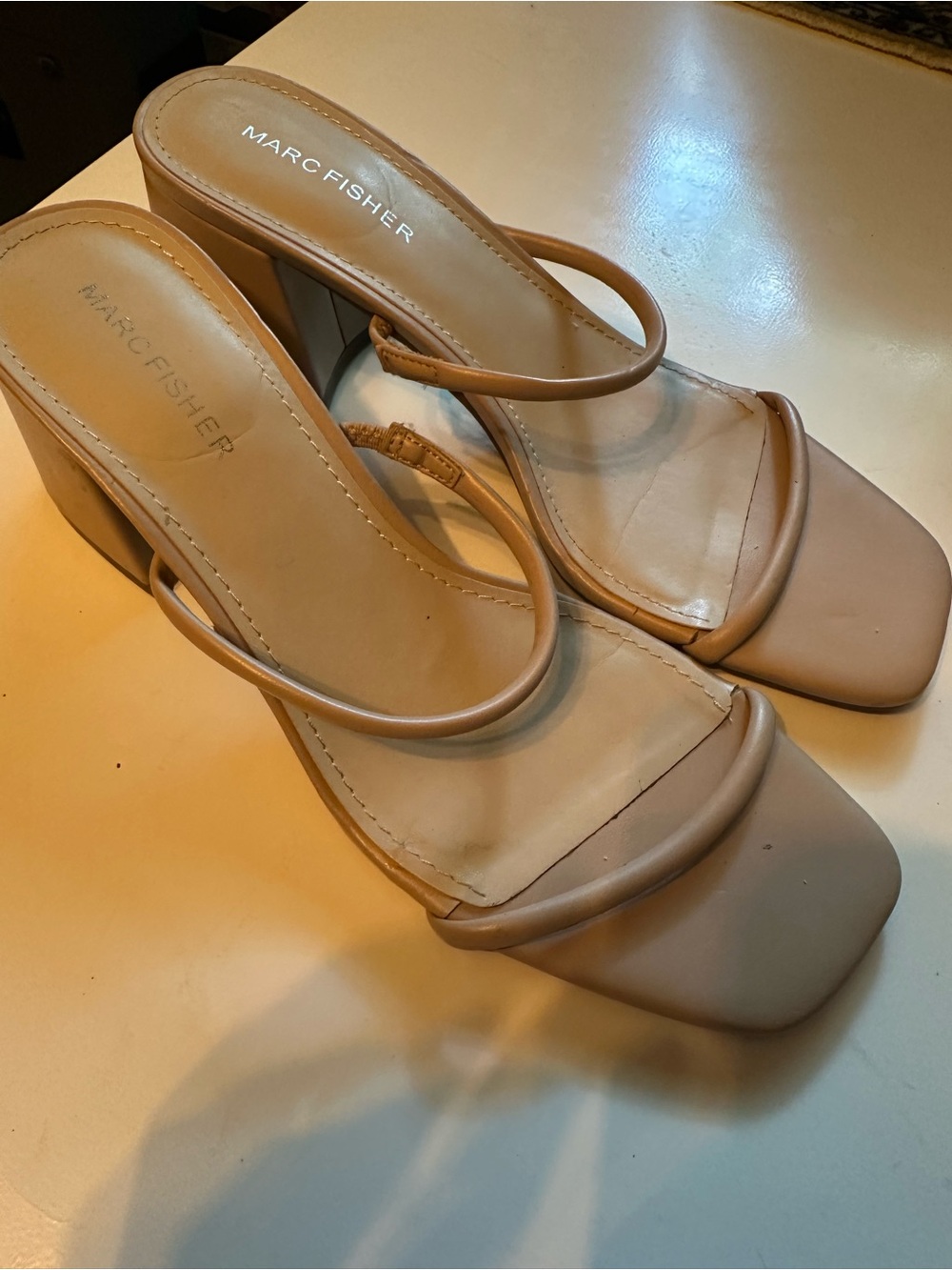 Marc Fisher Galvin Tan Strappy Block Heel Sandals